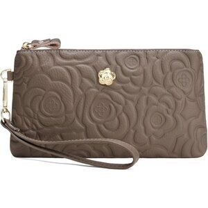 Genuine Leather Women's Small Wristlet Wallet with Card Slots, Coin Pocket, Khak